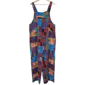 Boho Patchwork Floral Paisley Wide Leg Overall Jumpsuit Size XL Gypsy Colorful - Bild 1 von 13