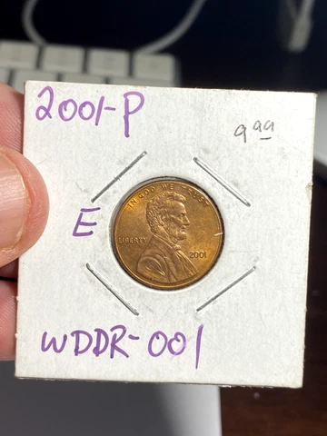 2001 P United States 1 Cent Error Coin - WDDR Cover