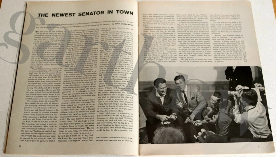 TED WILLIAMS 1969 NEWEST WASHINGTON SENATORS MANAGER PHOTO FEATURE - Image 1 of 1