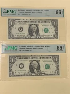 2x 1969B $1 Sequential Serial Federal Reserve Notes - Gem Unc 65/66 EPQ PMG - Picture 1 of 2