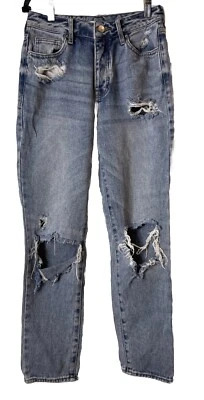 Pacsun Size 25 Mom Jeans Button Fly Distressed Mid Rise Stone Wash Denim Boho - Image 1 of 4