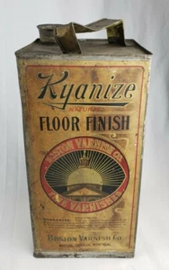 Rare Antique Vintage Kyanize Tin Can Boston Varnish Co Gas Oil Advertising Sign - Imagen 1 de 11