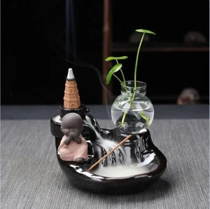 The Little Monk & Waterplant Incense burner with 48 Free cones and Tong - Picture 1 of 1
