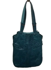 Lucky Handbag Purse Teal Ruffles Italian Leather - Picture 1 of 9