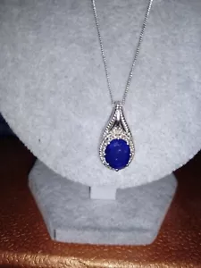 KARIS Collection - Lapis Lazuli Platinum Bond Brass Pendant w/SS chain TCW=3.600 - Picture 1 of 4