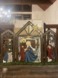 Huntington Christmas Folding Metal Tri-Fold Fireplace 3D Screen Nativity 36x47 - Picture 1 of 3