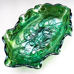 Rare Antique Imperial Carnival Glass Pansy Bowl, Helios Green Silver Iridescent - Picture 1 of 12