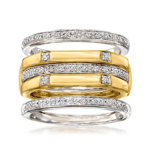 Ross-Simons Diamond Set: 4 Stackable Rings in Silver & 18k Gold Plate - Picture 1 of 6