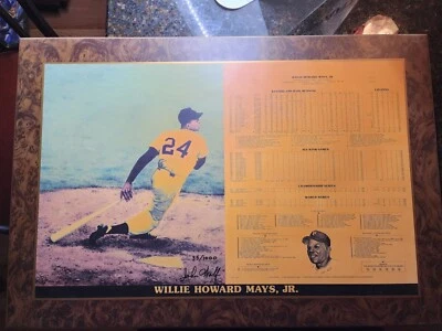 Placa de madera dura Willie Mays Stats 1983 rara de colección firmada John Wolf 35/1000  Foto 1 de 4