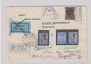 YUGOSLAVIA, 1935, cubierta de correo aéreo devuelta a Viena, con 2 errores de placa punto en A - Imagen 1 de 2