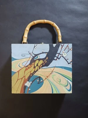 Vintage Handpainted Signed Wooden Box Bag 9x7.5x2.5 Japanese Tree Painting... - Image 1 of 4