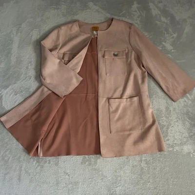 Ruby Rd Jacket Womens 14 Blush Pink Soft Faux Suede Open Duster Quiet Luxury - Image 1 of 4