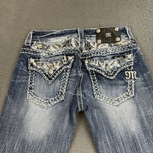 Pantalones de mezclilla Miss Me Bootcut para mujer 28 lavado oscuro adornado bigote occidental - Imagen 1 de 11