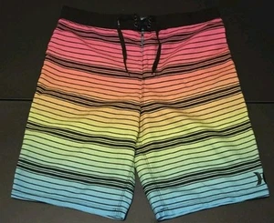 Hurley Board Shorts 18 Youth Drawstring Rainbow Stripe Swim Trunks Beach - Picture 1 of 6