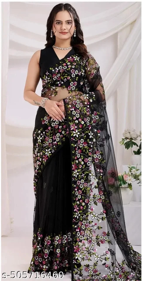 女式柔软斜纹网刺绣纱丽带斜纹网衬衫 — 第 1/1 张图片