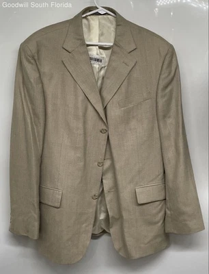 Blazer Oscar De La Renta Para Hombres Caqui Seda Lana Muesca Solapa Tres Botones Talla 44R Foto 1 de 4