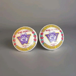 Vintage University of Washington Ohrringe 1991 Rose Schale 1" Durchmesser PAC 10 UW - Bild 1 von 8
