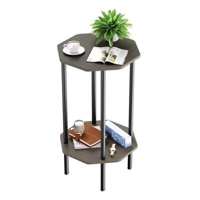 Side Table, Octagonal End Table for Small Spaces, Nightstand with 2 Storage S... - Image 1 of 4