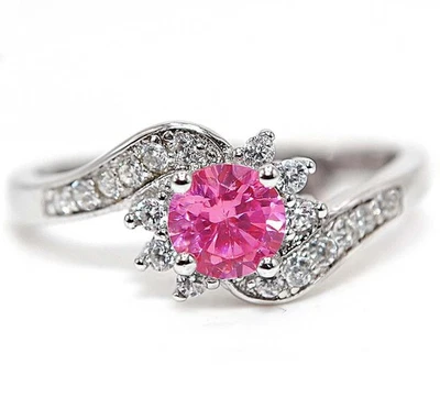 2CT Treated Pink Sapphire & White Topaz 925 Sterling Silver Ring Sz 8 - Image 1 of 3