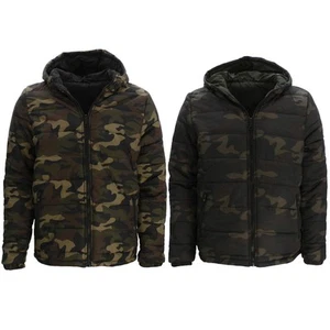 Men's Camo Puffer Jacket Hooded Puffy Coat Camouflage Quilted Winter Jacket - Picture 1 of 9