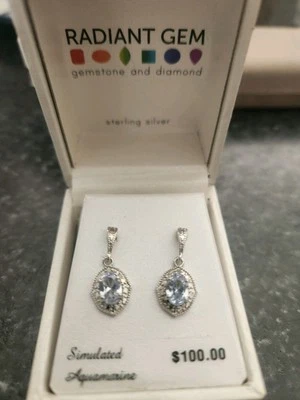 Sterling Silver Simulated Aquamarine Earrings - Image 1 of 2