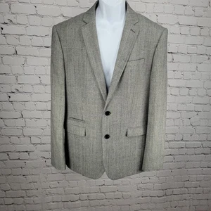Express Grey Wool Blend Stretch Slim Fit Check 2 Button Blazer Sport Coat 42R - Picture 1 of 15