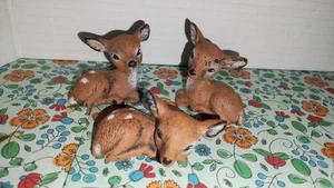 VTG Ceramic Fawn Lot of 3 Baby Deer Figurines Small Hand Painted Retro 80s Sweet - Picture 1 of 8