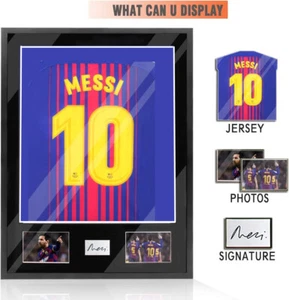 Solid Wood Jersey Frame Display Case W/Mat Tailored for Two Photos & Name Plate - Picture 1 of 17