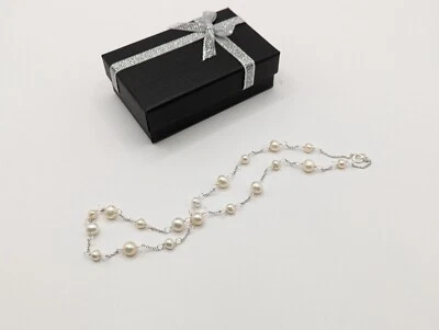 Dainty 925 sterling silver freshwater pearl tin cup station necklace 16.5" - Image 1 of 4