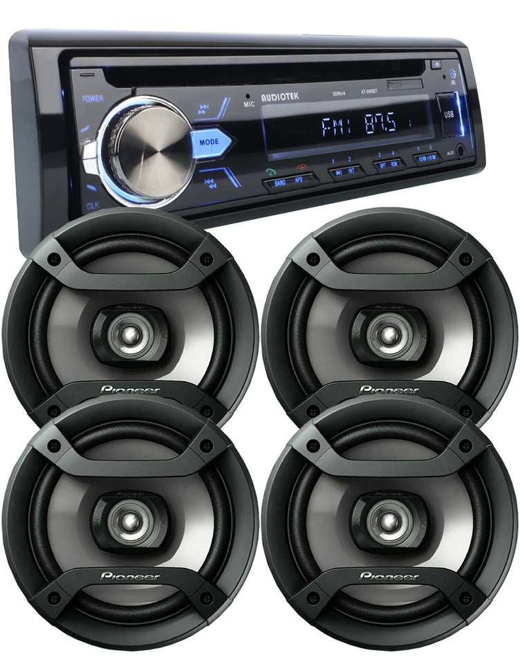 4X Altavoces Pioneer 6.5" + Audiotek 1-Din Coche Audio Bluetooth CD AM FM Receptor Foto 1 de 4