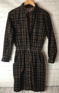 Vintage FADS Brown Black Corduroy Long Sleeve Shirt Dress Knee Length Pockets 12 - Picture 1 of 12