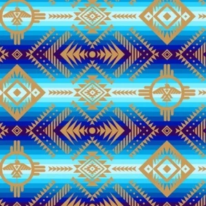 Tucson Thunderbird in Blue•Southwest Native Fabric-Cotton BTY•1 yd x 44"!FAST - Picture 1 of 3