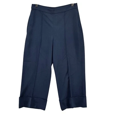 Club Monaco Wide Leg Crop Pants Womens Navy Wool Blend High Rise Cuffed Size 4 - Image 1 of 4