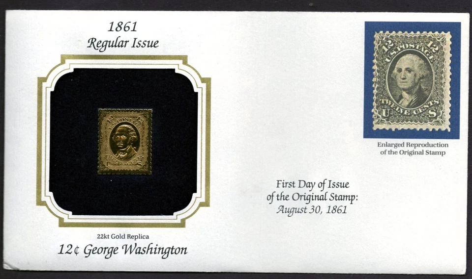 1861  #69 28k GOLDEN REPLICA US STAMP GEORGE WASHINGTON FDC - Image 1 of 1
