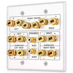 Home Theater Speaker Wall Plate Outlet 7.2 7.1 Banana Plug Binding Post RCA LFE - Picture 1 of 4