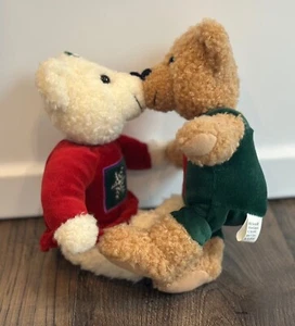 "Pantalones rojos y verdes 10"" vintage Hallmark 2001 muérdago besando osos de peluche usados en excelente estado" - Imagen 1 de 8