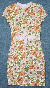 Rue21 Bodycon Cutout Dress Womens S Orange Pink Floral Cap Sleeve Stretch New - Picture 1 of 11