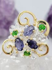 Iolite, Chrome Diopside Gems Ring 7.5 .925 Sterling Silver w/ 14K Yellow Gold