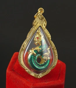 Naga Dragon Gold Micron Pendant Talisman Jewelry Serpent Thai Buddha Amulet - Picture 1 of 2