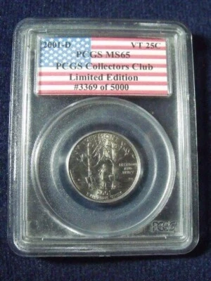 2001 D Vermont 25 cent PCGS MS 65 Limited Edition !  #3369 of 5000 Free Shipping - Image 1 of 2