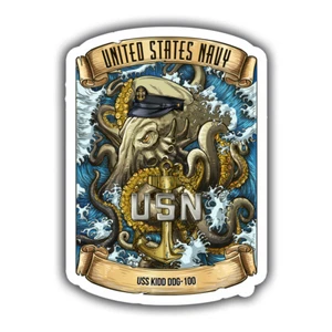 Calcomanía Jefe de la Marina de los Estados Unidos - Pegatina USS Kidd - Calcomanía Gráficos Militares 4" - Imagen 1 de 2