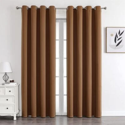 Cortinas sólidas paneles superiores de ojal con aislamiento térmico, 2 paneles, café, 52x84 pulgadas Foto 1 de 4