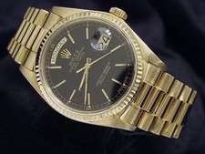 Mens Rolex Day-Date President 18038 Solid 18k Yellow Gold Watch with Black Dial