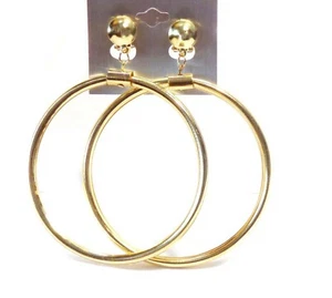 CLIP-ON EARRINGS HOOP EARRINGS THICK HOOPS GOLD OR SILVER TONE 3 INCH HOOPS - Picture 1 of 6