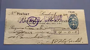 1953 BANK OF MONTREAL Counter Cheque Cancelled Pall Mall LONDON ENGLAND - Picture 1 of 4