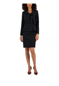 Le Suit Damen schwarz Schalkragen gebunden 3 Knöpfe Jacke/Rock Anzug US Größe 8 - Bild 1 von 7