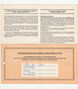Versicherungsbescheinigung Beschäftigte der US Streitkräfte 70er Jahre - Bild 1 von 2