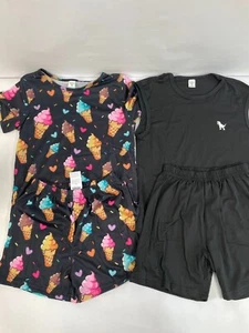 Lot of 2 SheIn Pajamas Set Kids Black Ice Cream Printed Elastic Waist Size 7Y - Picture 1 of 13