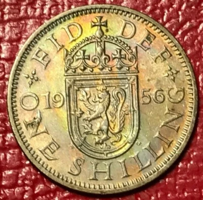 RAINBOW TONING 1956 GREAT BRITAIN 1 ONE SHILLING COIN-NOV089 - Image 1 of 2