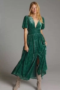 Maxi Vestido Anthropologie Burnout Terciopelo Talla 10 - Imagen 1 de 11